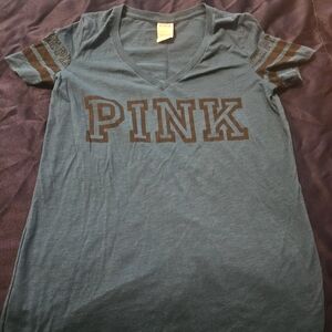 Teal PINK Victoria's Secret V-Neck Tee